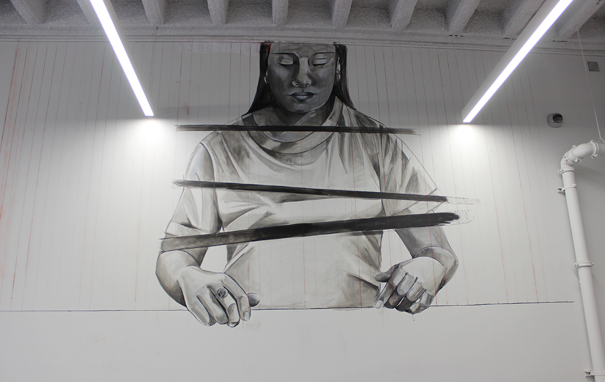 photo of the mural in progress